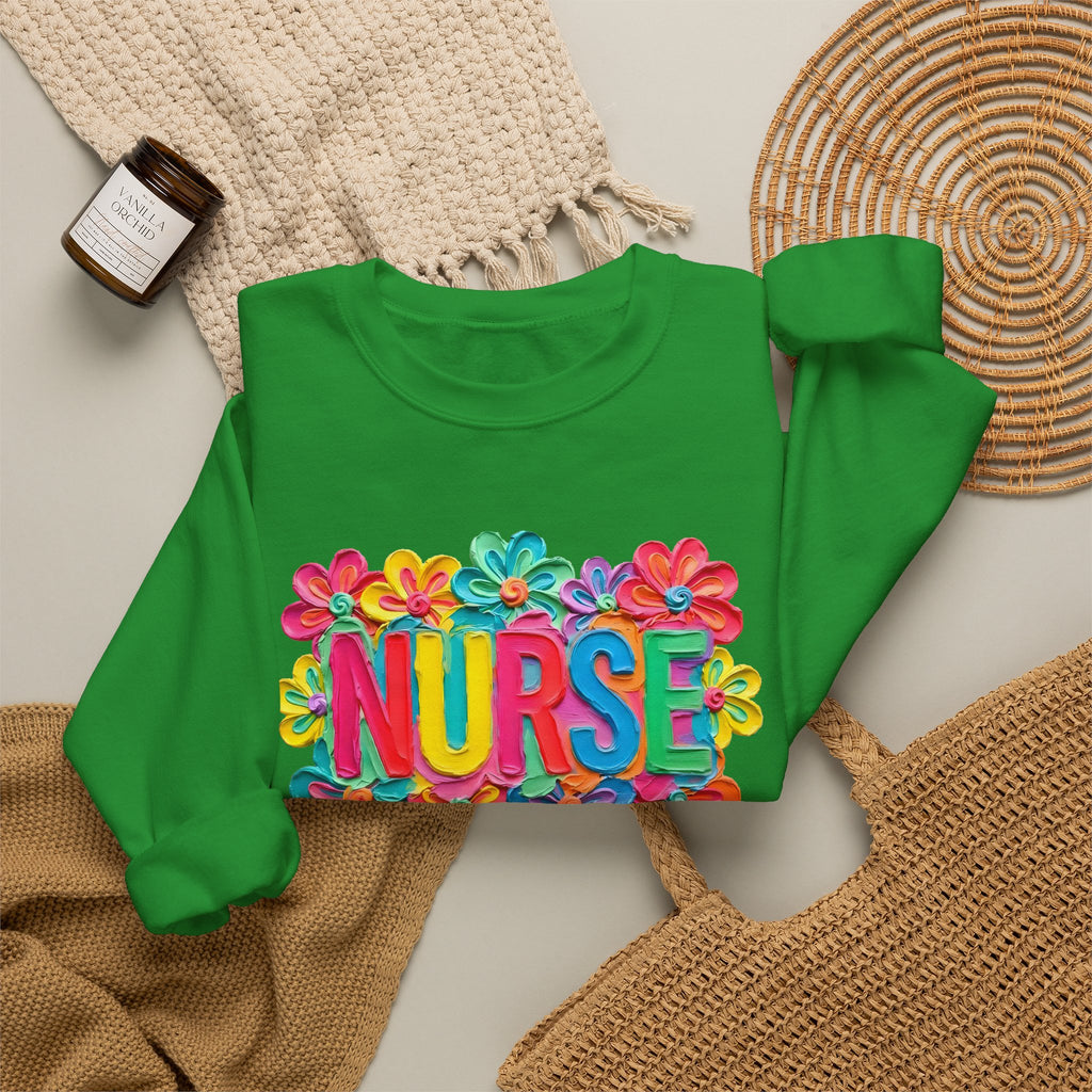 Nurse Floral Crewneck Sweatshirt — Colorful Flower Nursing Sweatshirt