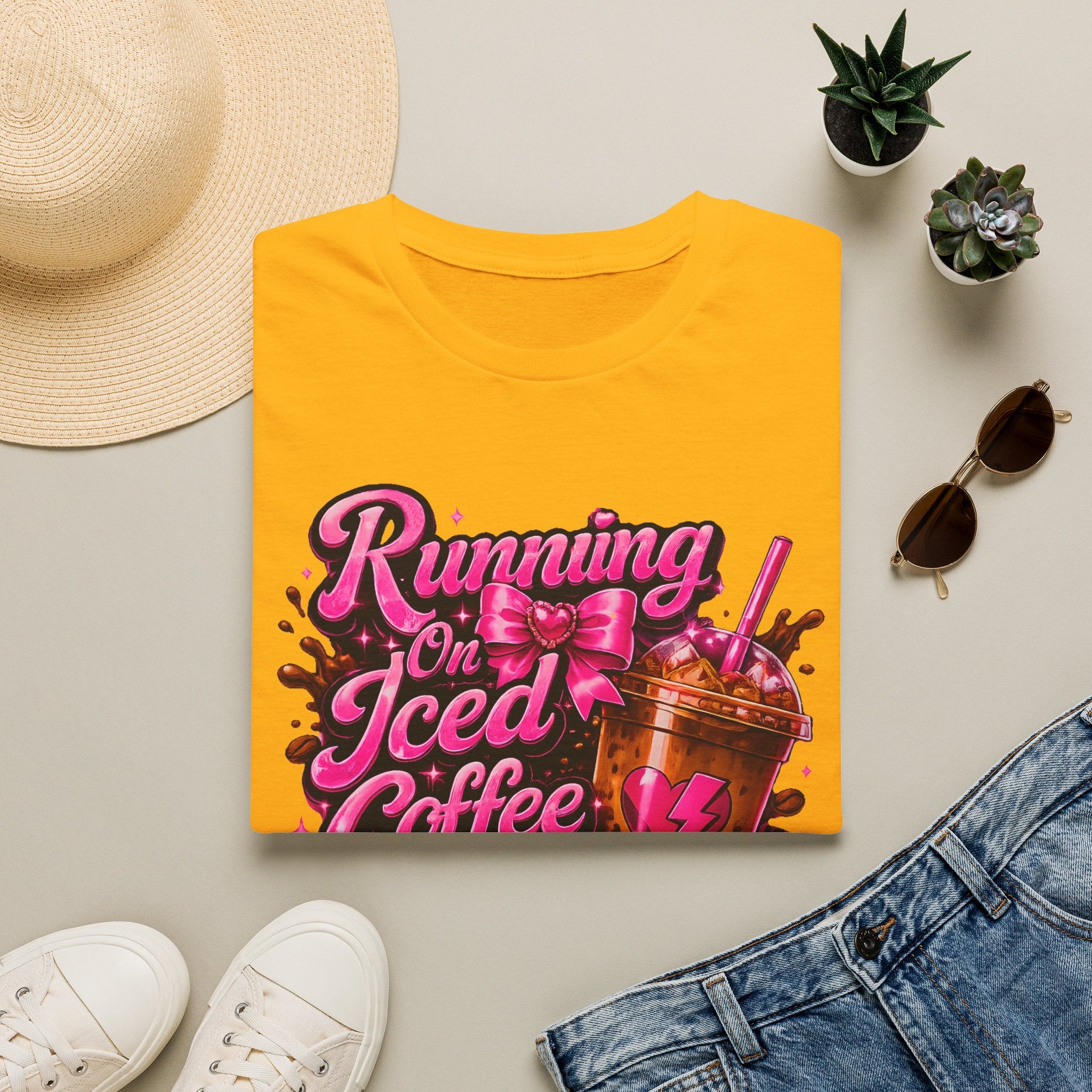 Running on Iced Coffee T-Shirt — Cute Pink Coffee Graphic Tee