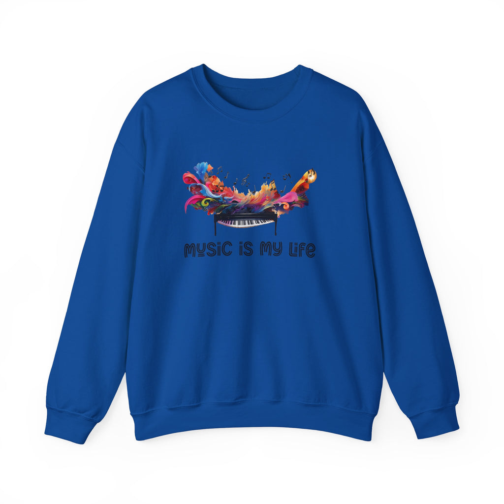 Music Is My Life Sweatshirt — Colorful Piano Graphic Crewneck