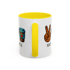 Peace • Love • Coffee Accent Mug — Leopard Peace Sign Coffee Lover Gift