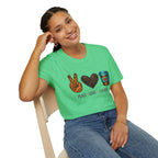 Peace Love Coffee T-Shirt — Retro Leopard Peace Sign & Heart Coffee Cup Tee