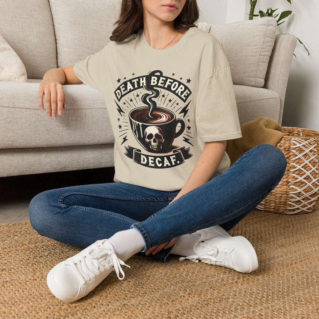 Death Before Decaf Coffee T-Shirt — Bold Skull Coffee Lover Tee