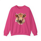 Cow Floral Crewneck Sweatshirt — Cute Cow Face with Daisies