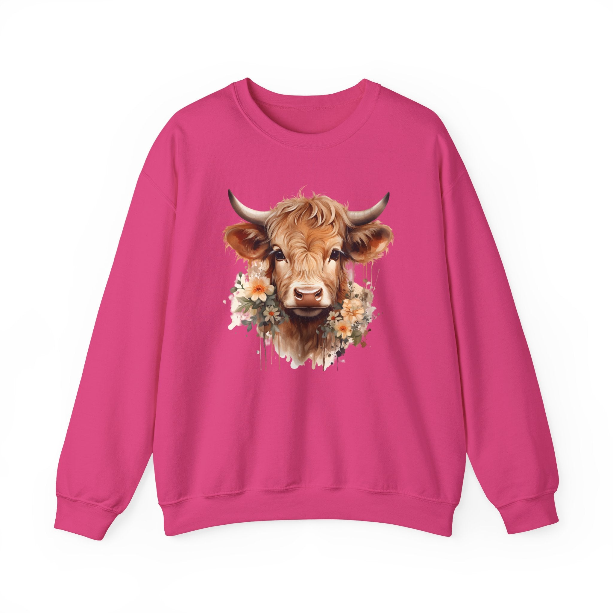 Cow Floral Crewneck Sweatshirt — Cute Cow Face with Daisies