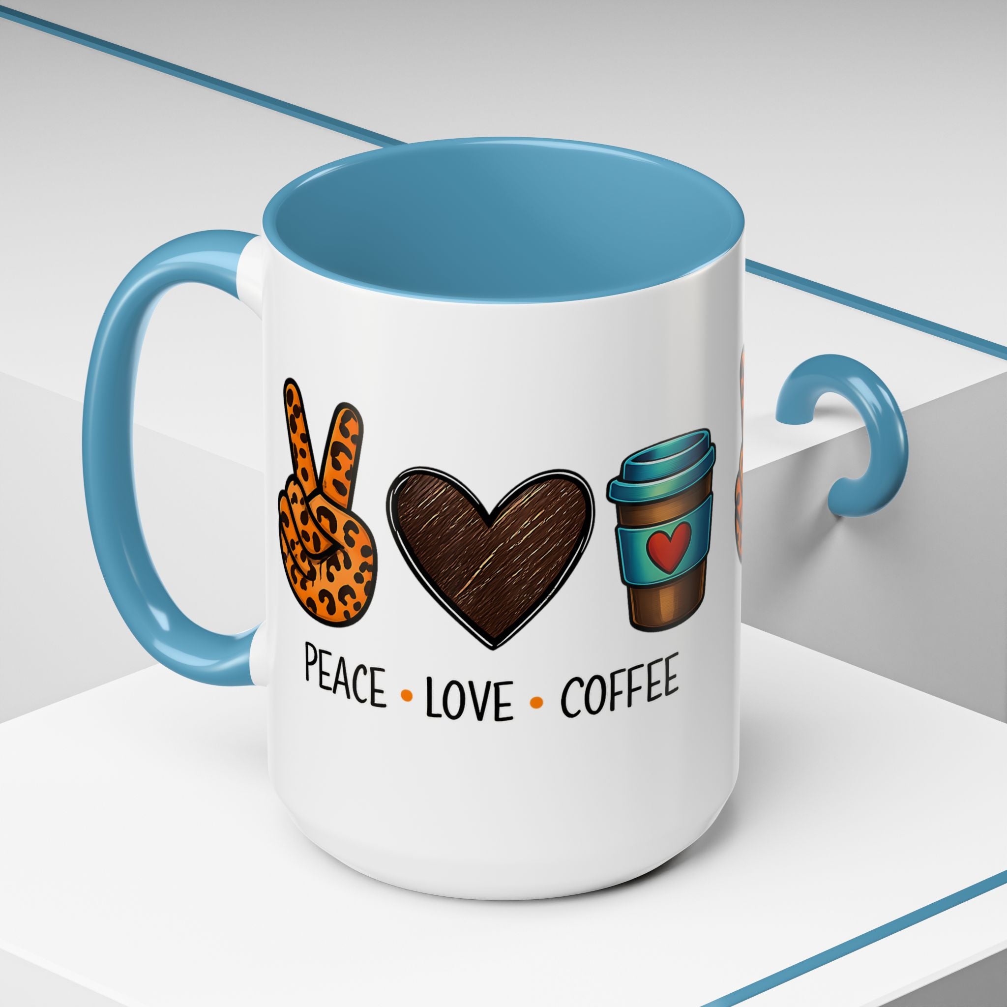 Peace • Love • Coffee Accent Mug — Leopard Peace Sign Coffee Lover Gift