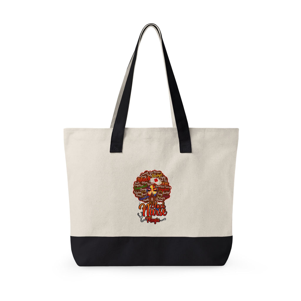 Black Nurse Magic w/Brown Afro Canvas Tote — Zippered Floral Calavera Bag