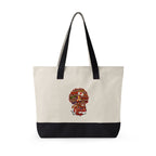 Black Nurse Magic w/Brown Afro Canvas Tote — Zippered Floral Calavera Bag