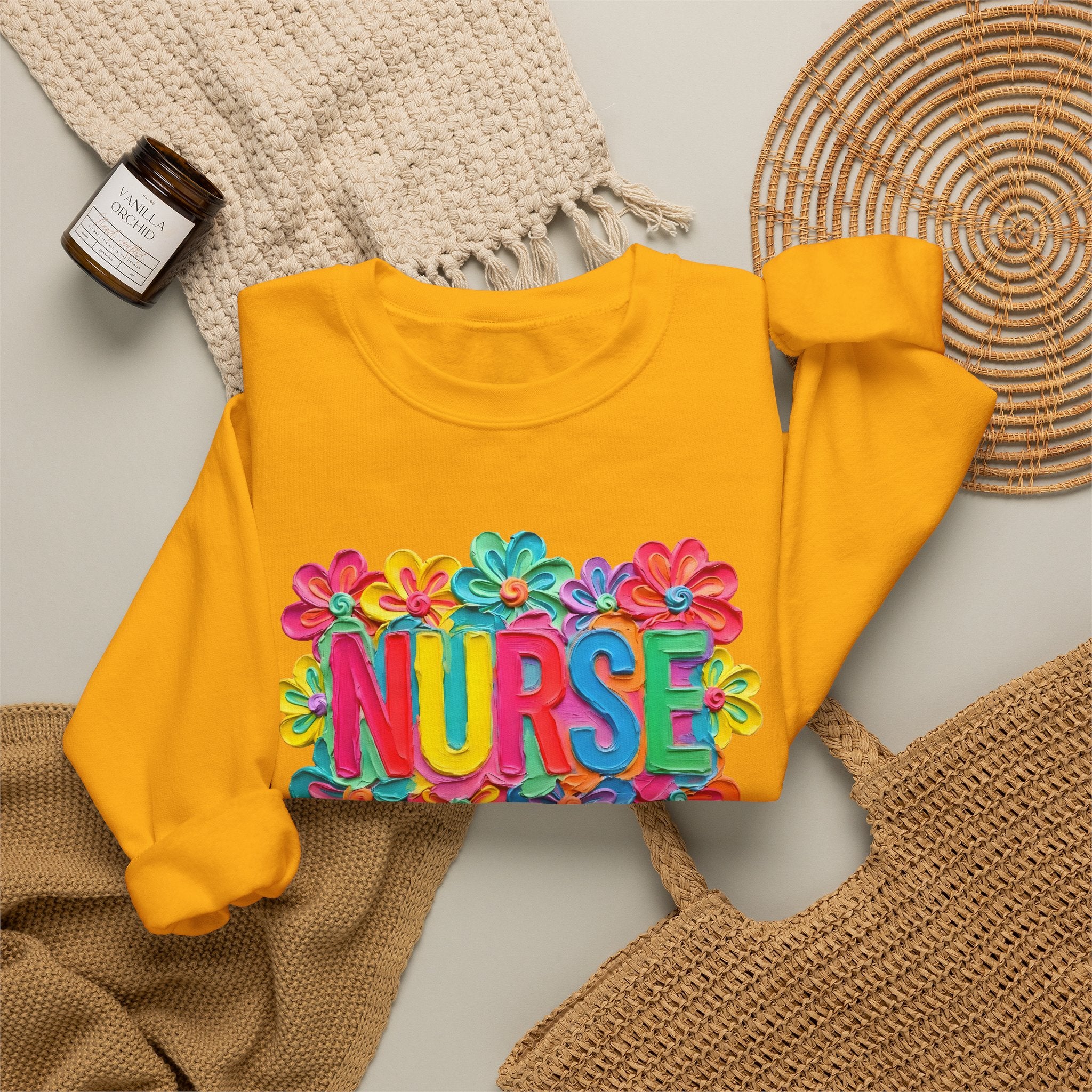 Nurse Floral Crewneck Sweatshirt — Colorful Flower Nursing Sweatshirt