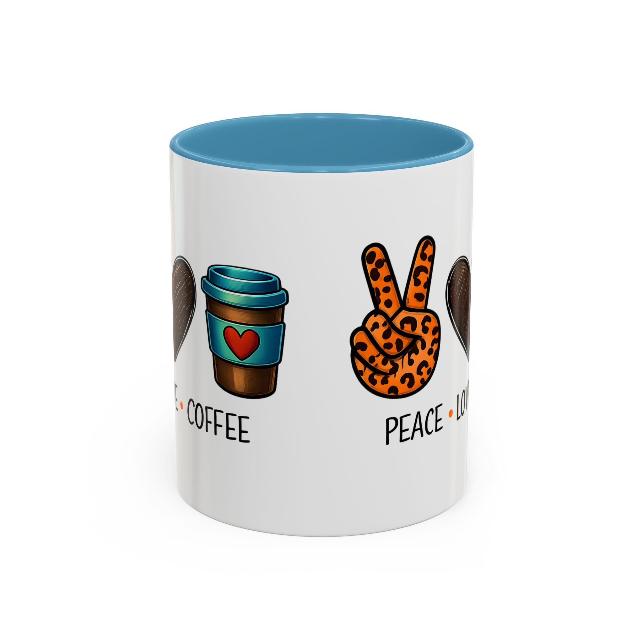 Peace • Love • Coffee Accent Mug — Leopard Peace Sign Coffee Lover Gift