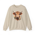 Cow Floral Crewneck Sweatshirt — Cute Cow Face with Daisies