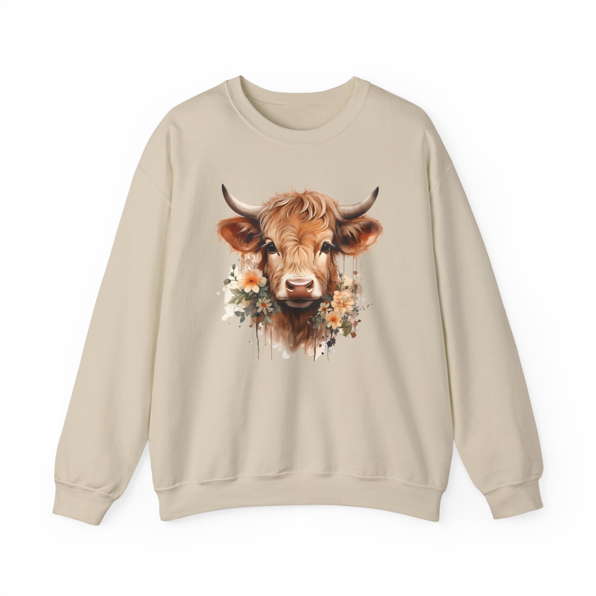 Cow Floral Crewneck Sweatshirt — Cute Cow Face with Daisies