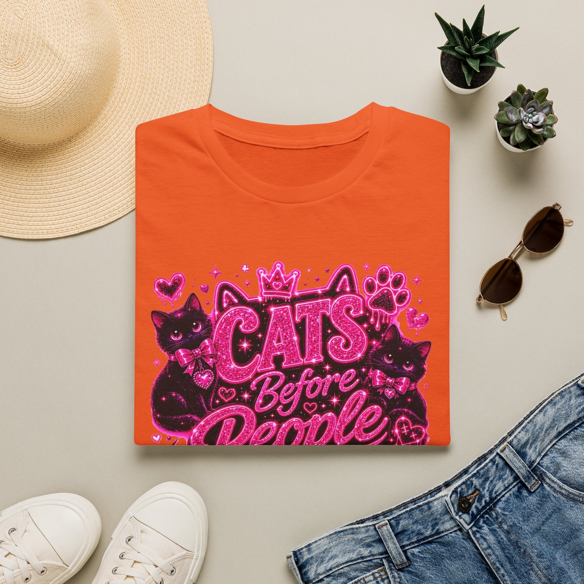 Cats Before People T-Shirt – Cute Pink Cat Graphic Tee