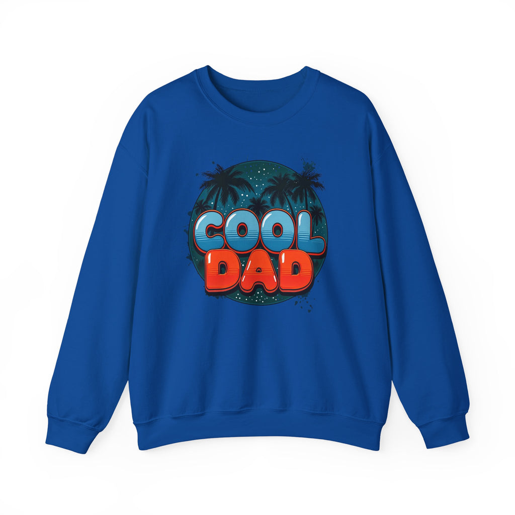 Cool Dad Crewneck Sweatshirt — Retro Night Sky Beach Palm Graphic Dad Shirt for Father’s Day