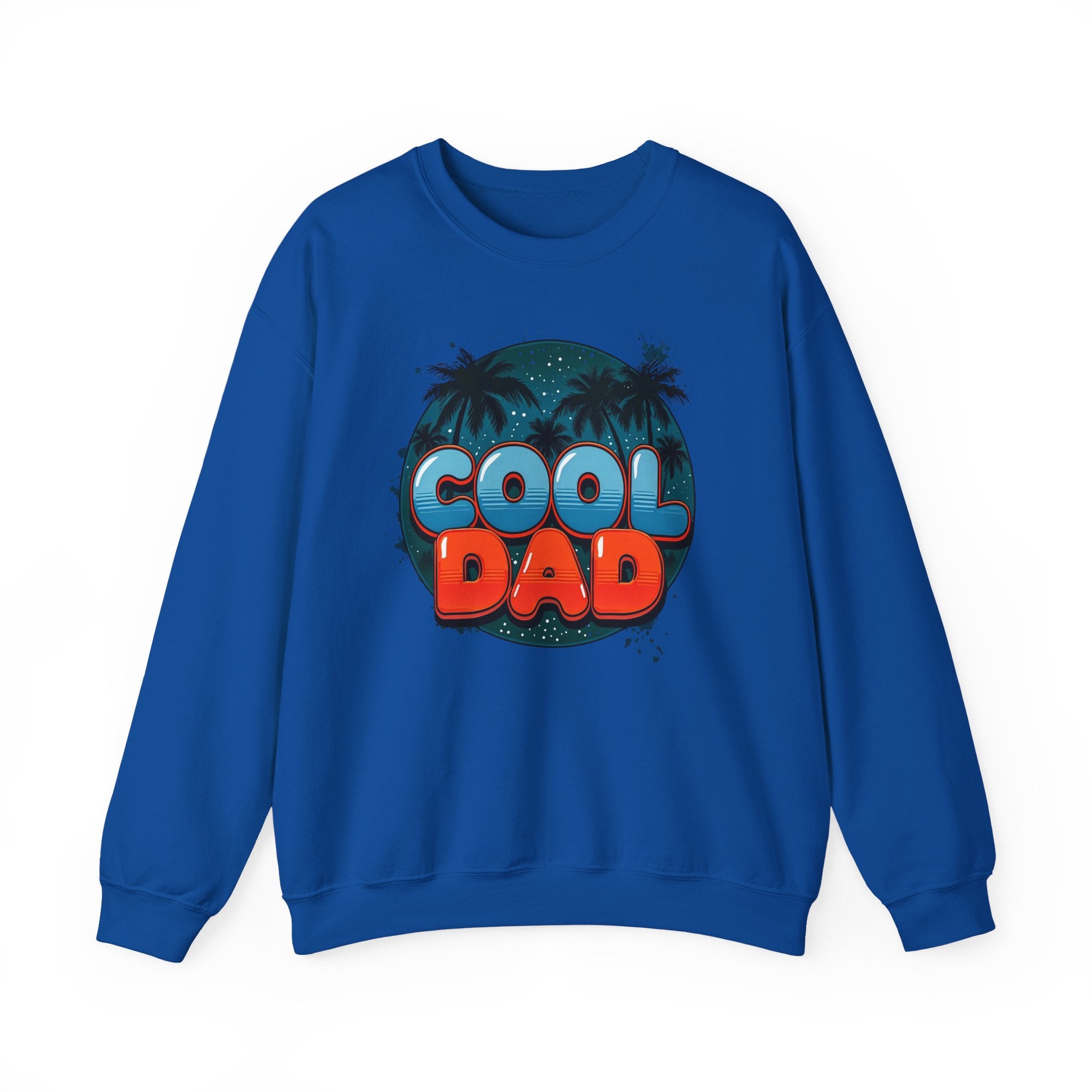 Cool Dad Crewneck Sweatshirt — Retro Night Sky Beach Palm Graphic Dad Shirt for Father’s Day