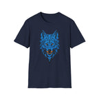 Blue Wolf Head T-Shirt – Stylized Tribal Wolf Graphic Tee