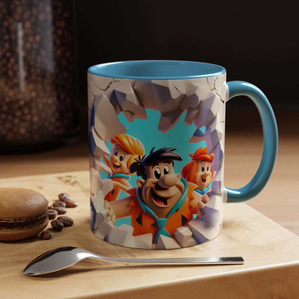 Flintstones "Break Through" Accent Coffee Mug — Retro Cartoon Stone Age Design (11/15 oz)