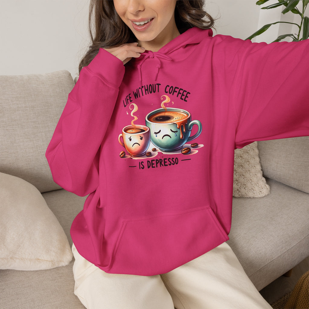“Life Without Coffee Is Depresso” Cute Cartoon Coffee Hoodie — Coffee Lovers Hoodie