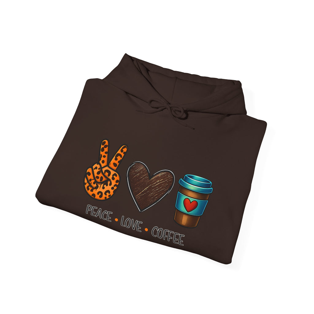 Peace • Love • Coffee Hoodie — Leopard Peace Sign & Coffee Cup Graphic Sweatshirt