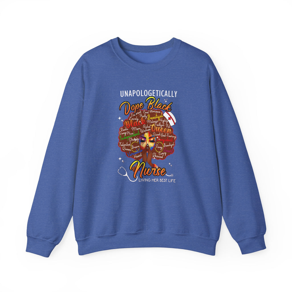 Unapologetically Dope Black Nurse Crewneck Sweatshirt – Brown Afro Nurse Stethoscope Design