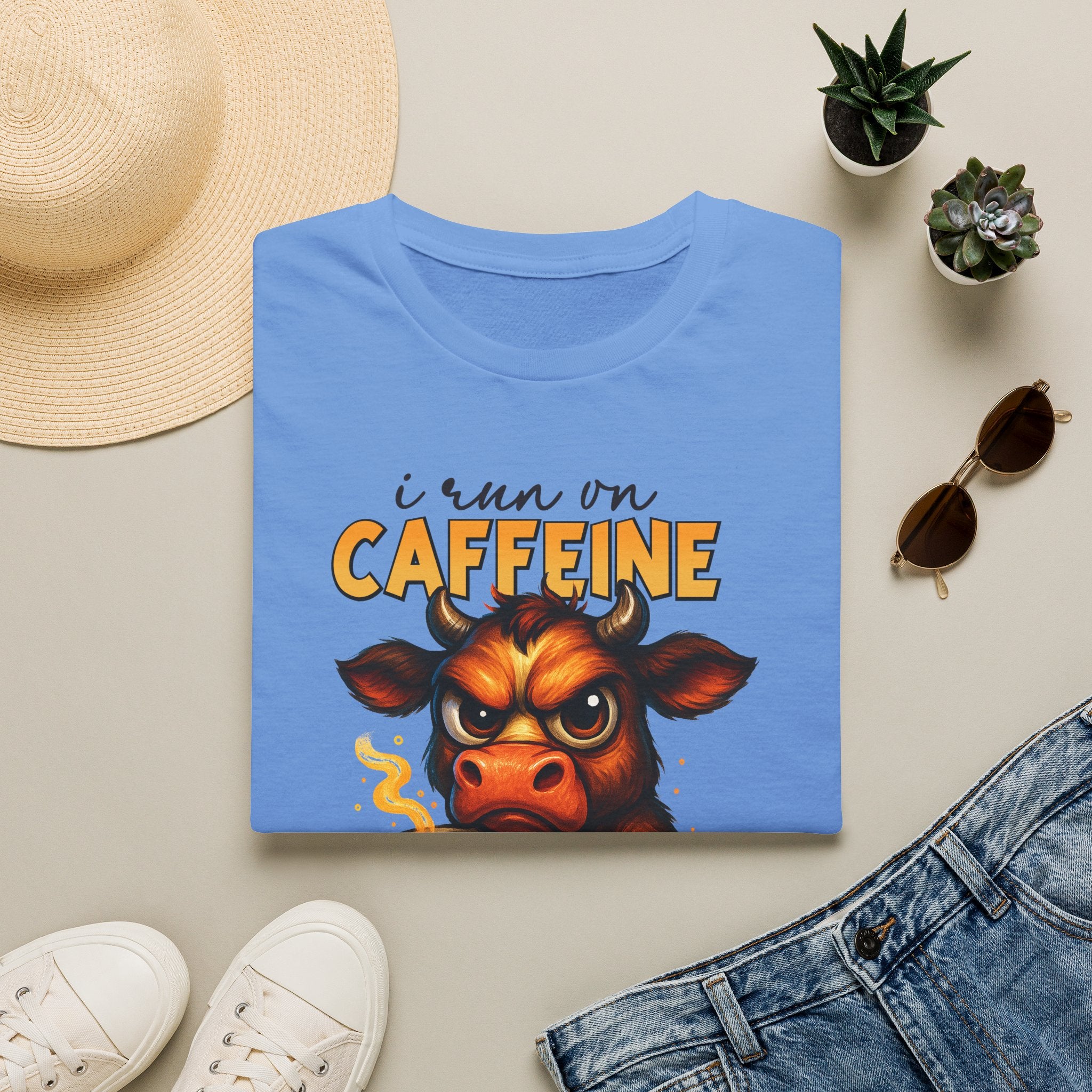 "I Run on Caffeine & Bad Decisions" Coffee Lover Tee — Caffeine Cow T-Shirt
