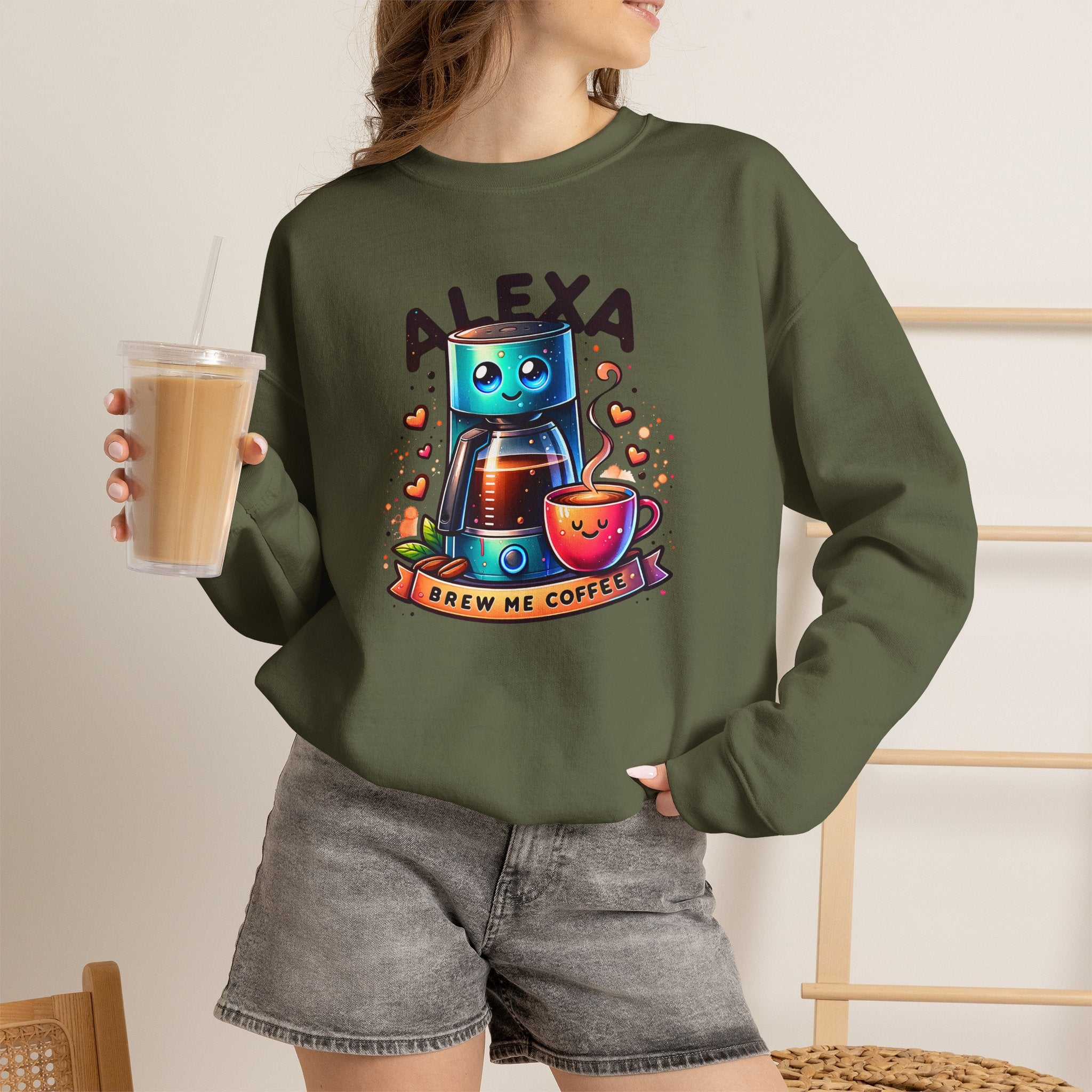 Alexa Coffee Robot Sweatshirt — 'Alexa Brew Me Coffee' Cozy Crewneck