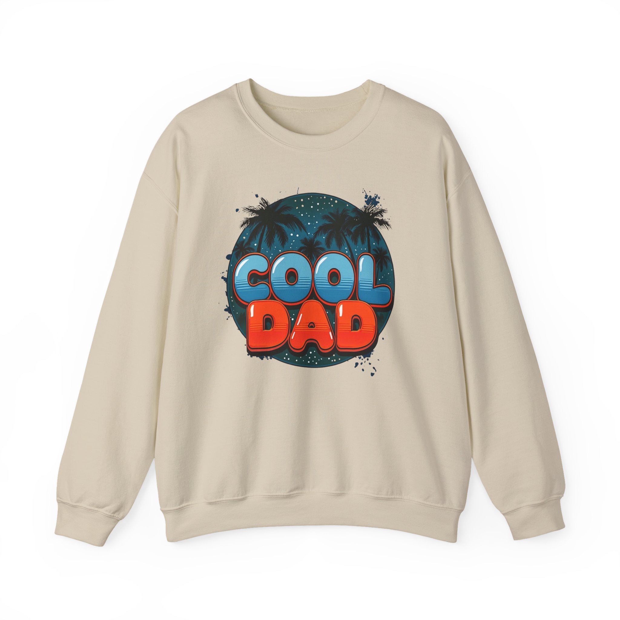 Cool Dad Crewneck Sweatshirt — Retro Night Sky Beach Palm Graphic Dad Shirt for Father’s Day