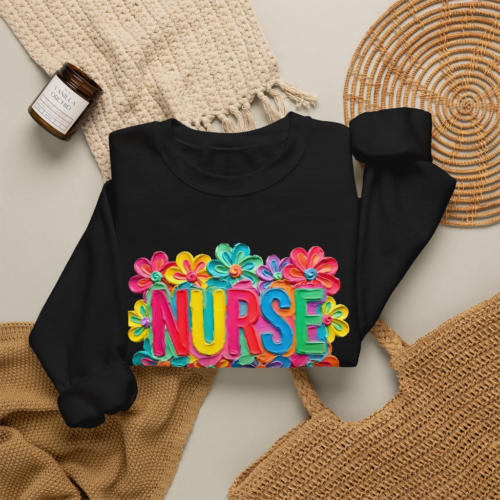 Nurse Floral Crewneck Sweatshirt — Colorful Flower Nursing Sweatshirt