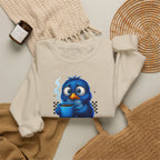 Coffee First Adult Sweatshirt — Cute Blue Bird Coffee Crewneck