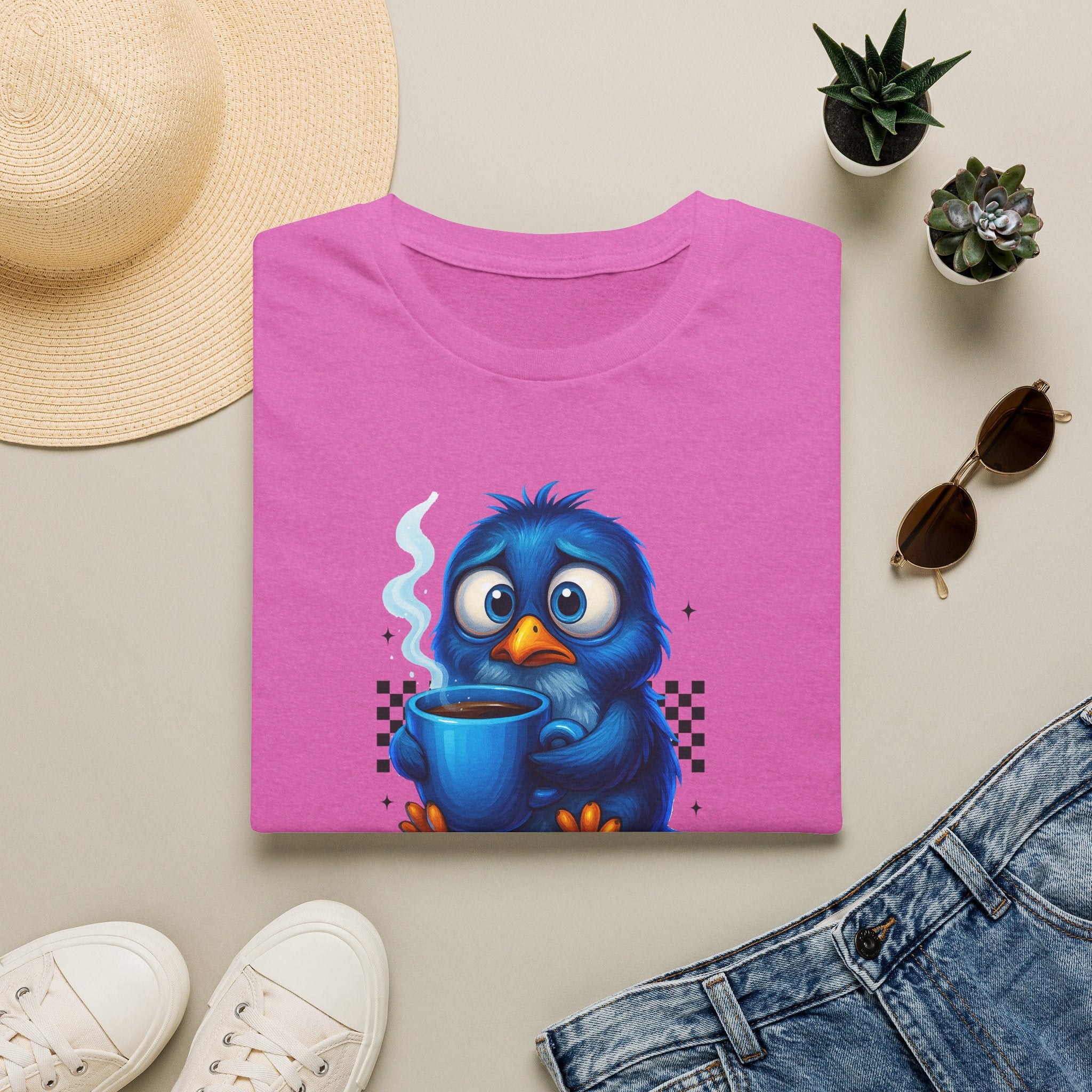 Cute Blue Bird 'Coffee First Adult' Graphic Tee — T-Shirt