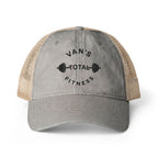 Embroidered "Van's Total Fitness" Barbell Washed Mesh-Ponytail Back Cap