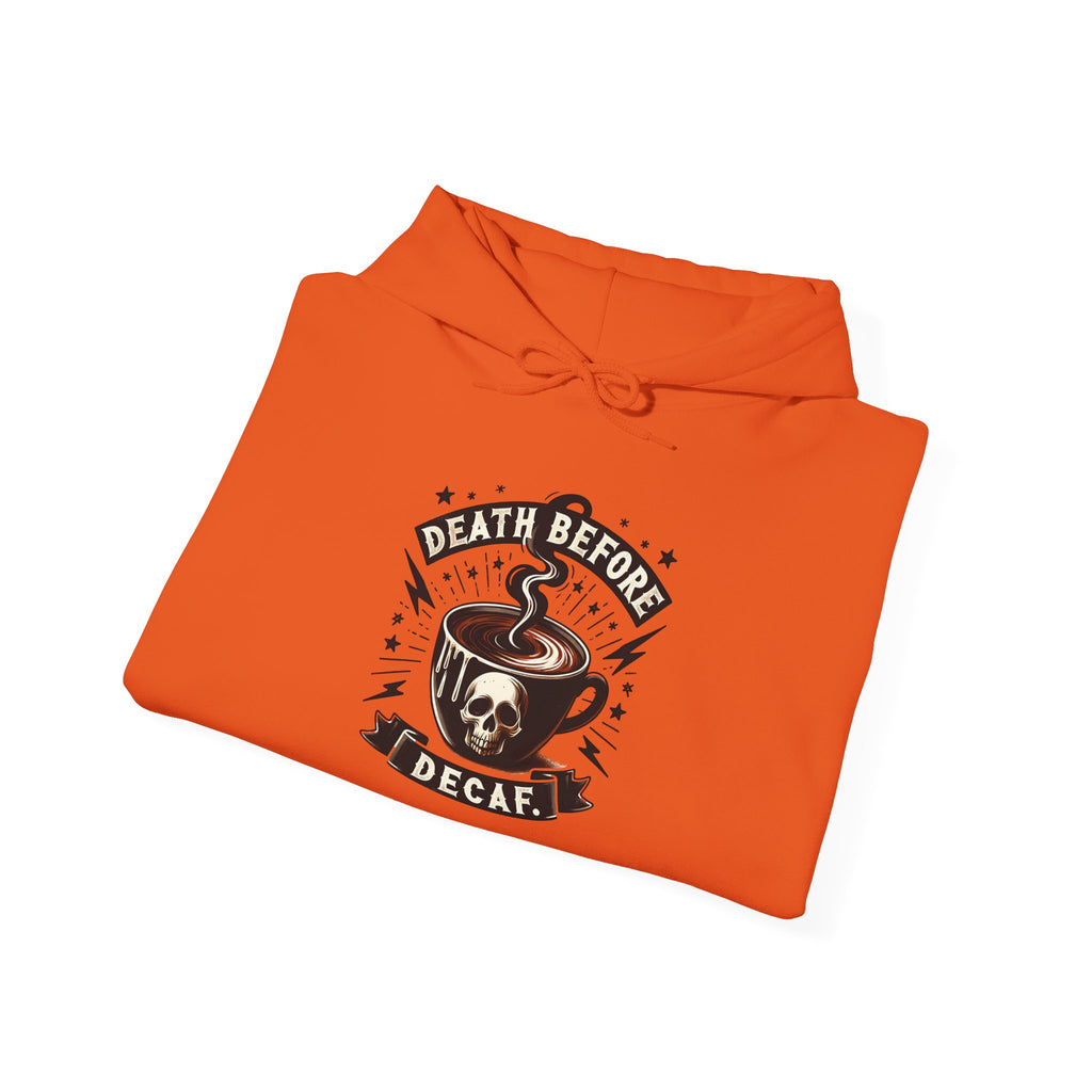 "Death Before Decaf" Coffee Skull Graphic Hoodie