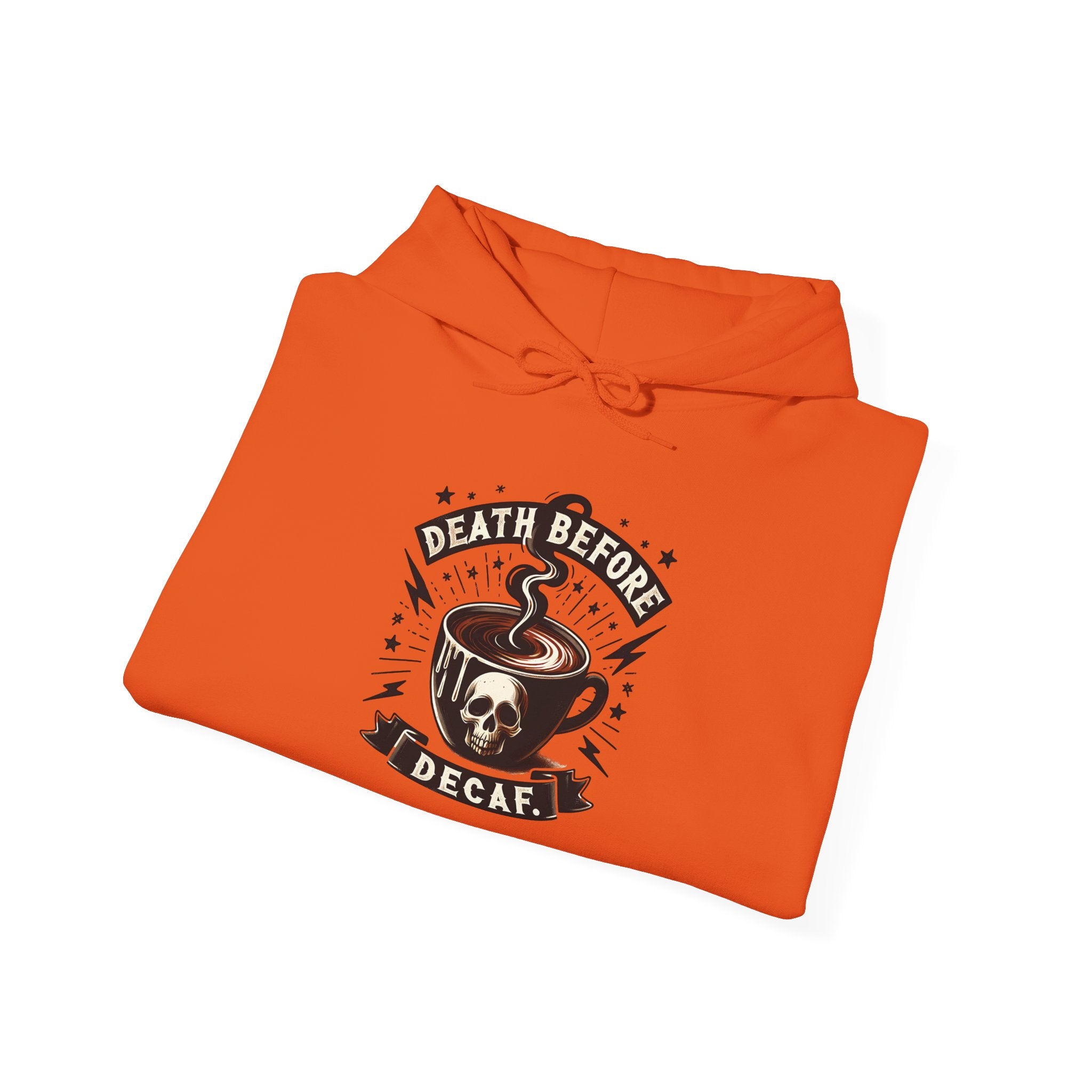 "Death Before Decaf" Coffee Skull Graphic Hoodie