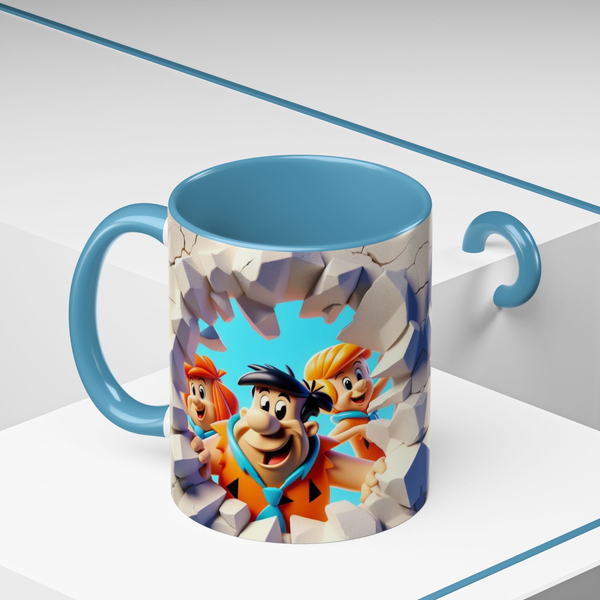 Flintstones "Break Through" Accent Coffee Mug — Retro Cartoon Stone Age Design (11/15 oz)