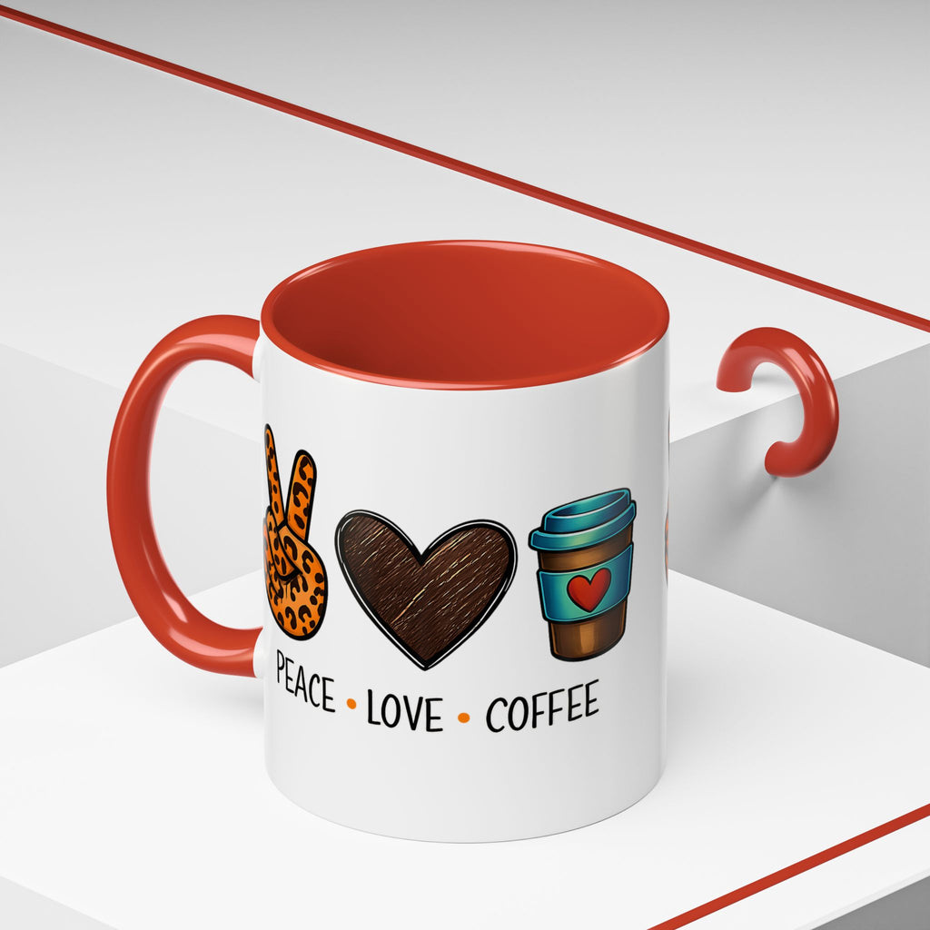 Peace • Love • Coffee Accent Mug — Leopard Peace Sign Coffee Lover Gift
