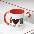 Peace • Love • Coffee Accent Mug — Leopard Peace Sign Coffee Lover Gift