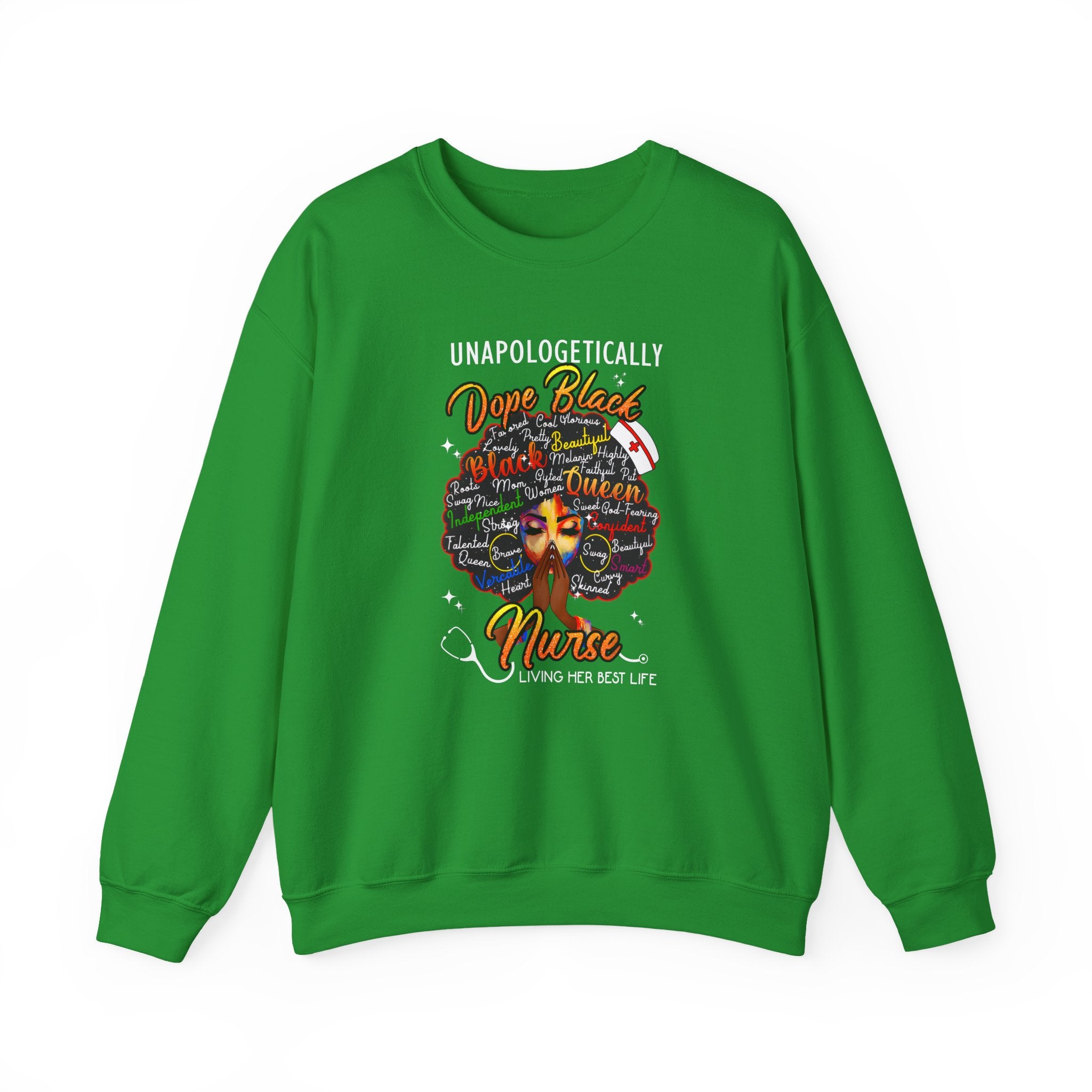 Dope Black Nurse Crewneck Sweatshirt – "Nurse Living Her Best Life" Graphic Black Afro