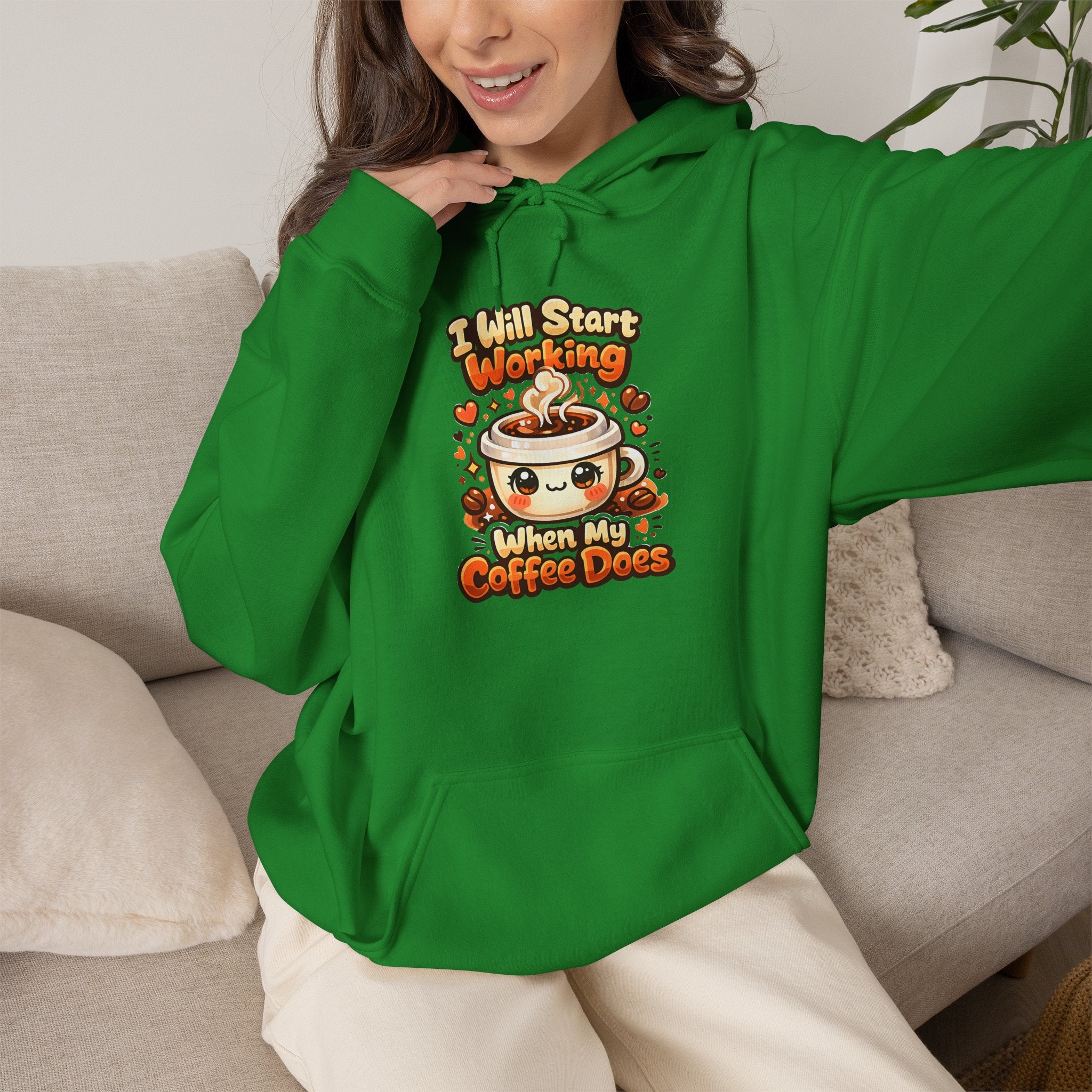 "I Will Start Working When My Coffee Does" Cute Autumn Coffee Lover Hoodie — Coffee Hoodie