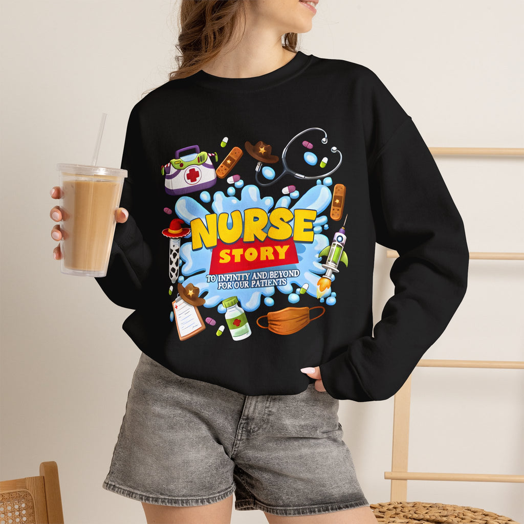 Nurse Story Sweatshirt — Cute Medical Cartoon Crewneck for Nurses