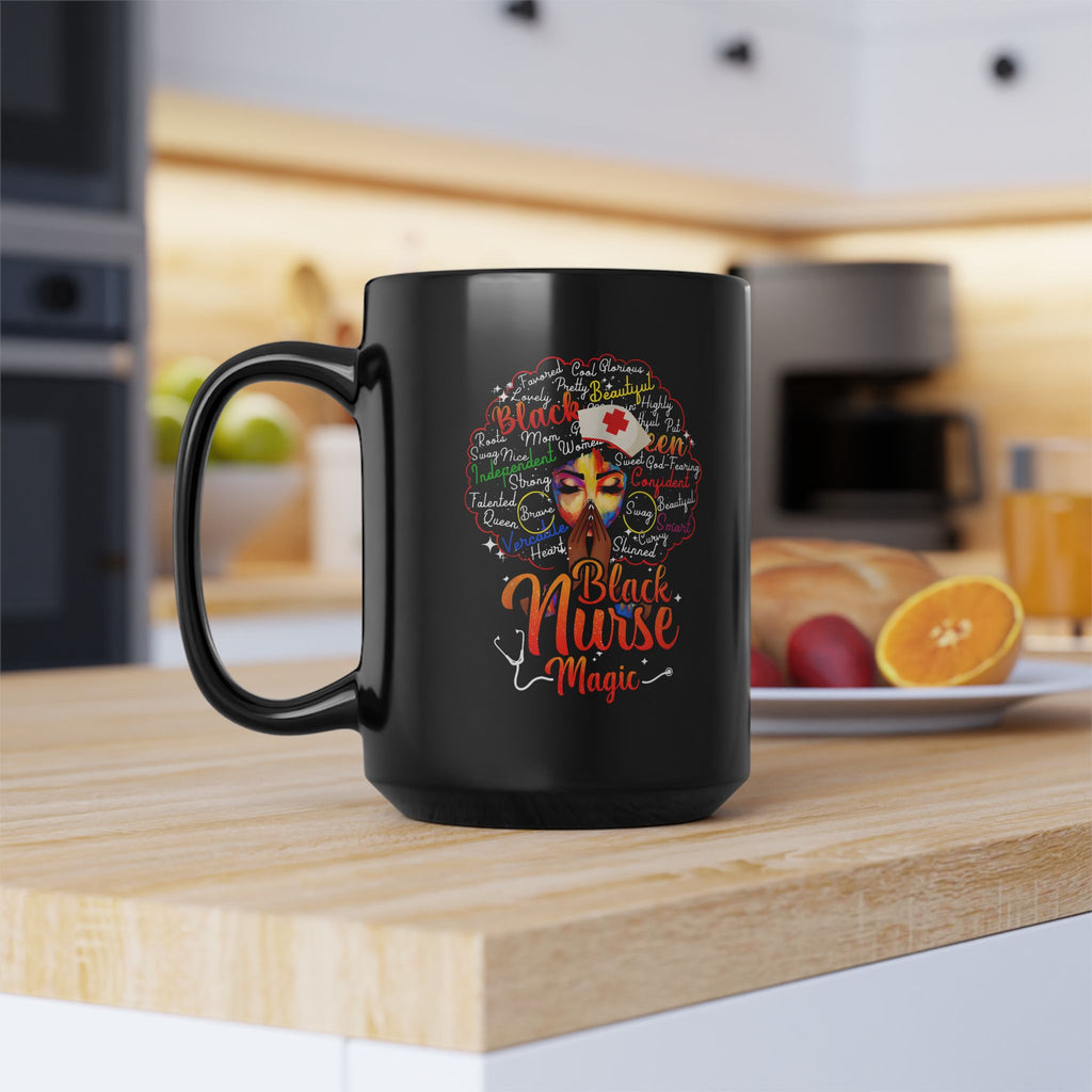 Black Nurse Magic Mug w/Black Afro — 11oz/15oz Black Ceramic Coffee Cup