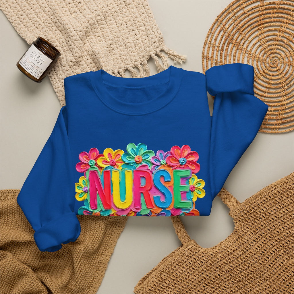 Nurse Floral Crewneck Sweatshirt — Colorful Flower Nursing Sweatshirt