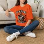 Death Before Decaf Coffee T-Shirt — Bold Skull Coffee Lover Tee