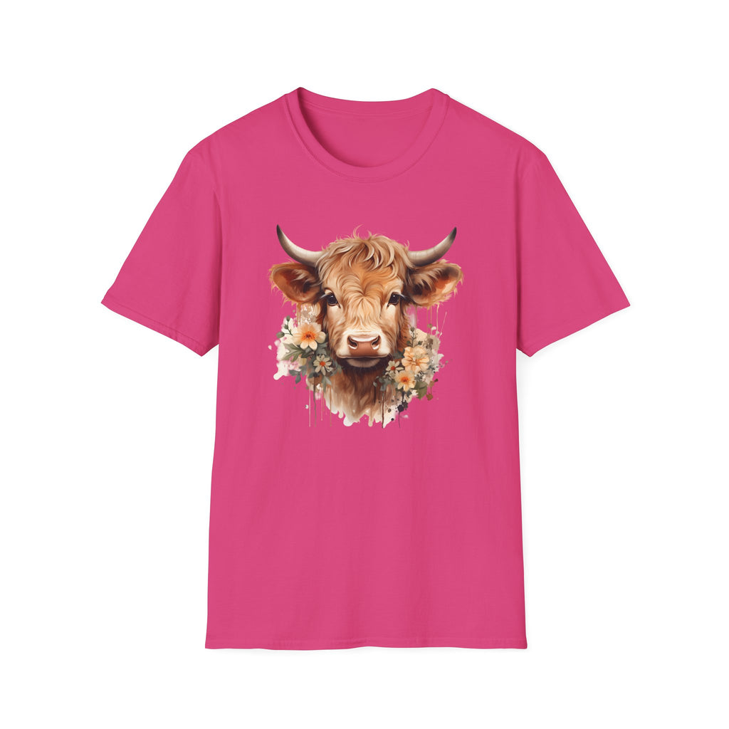 Cow Floral Tee — Cute Highland Cow Graphic T-Shirt