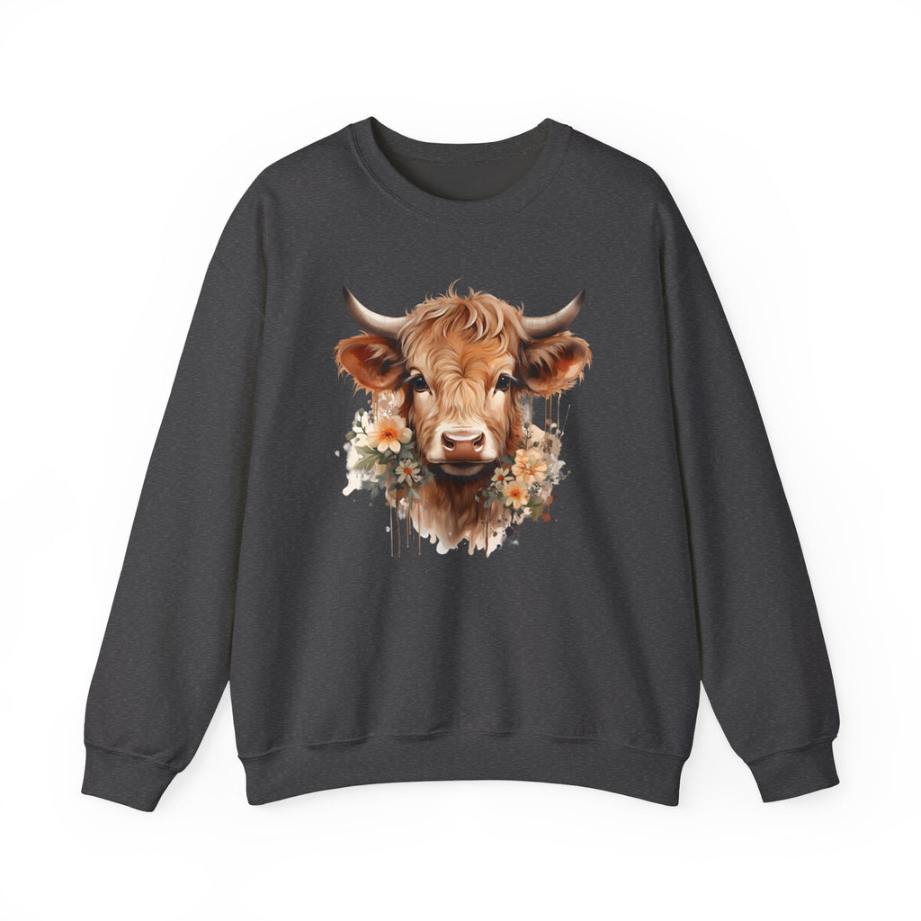 Cow Floral Crewneck Sweatshirt — Cute Cow Face with Daisies