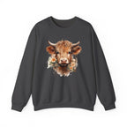 Cow Floral Crewneck Sweatshirt — Cute Cow Face with Daisies