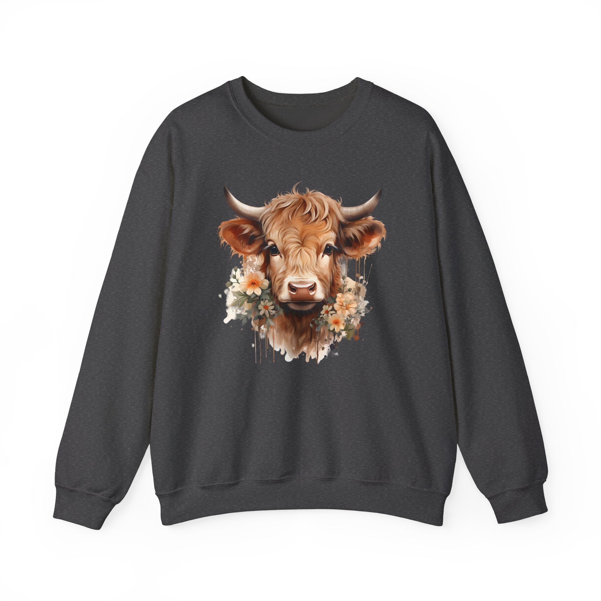 Cow Floral Crewneck Sweatshirt — Cute Cow Face with Daisies