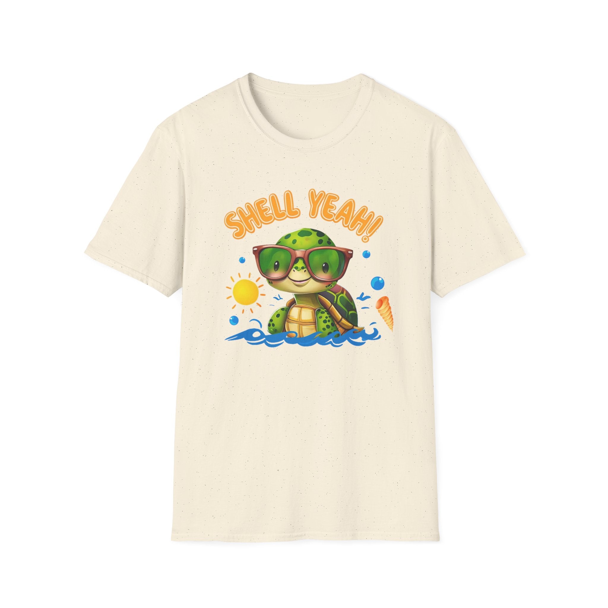 Shell Yeah Turtle T-Shirt — Cute Summer Beach Tee with Sunglasses & Surfboard
