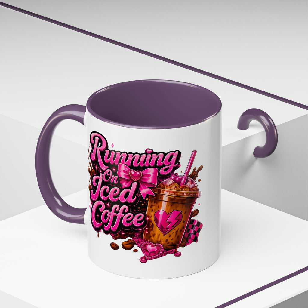 "Running on Iced Coffee" Pink Graphic Accent Mug (11/15oz) — Coffee Mug