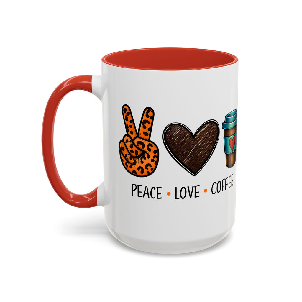Peace • Love • Coffee Accent Mug — Leopard Peace Sign Coffee Lover Gift