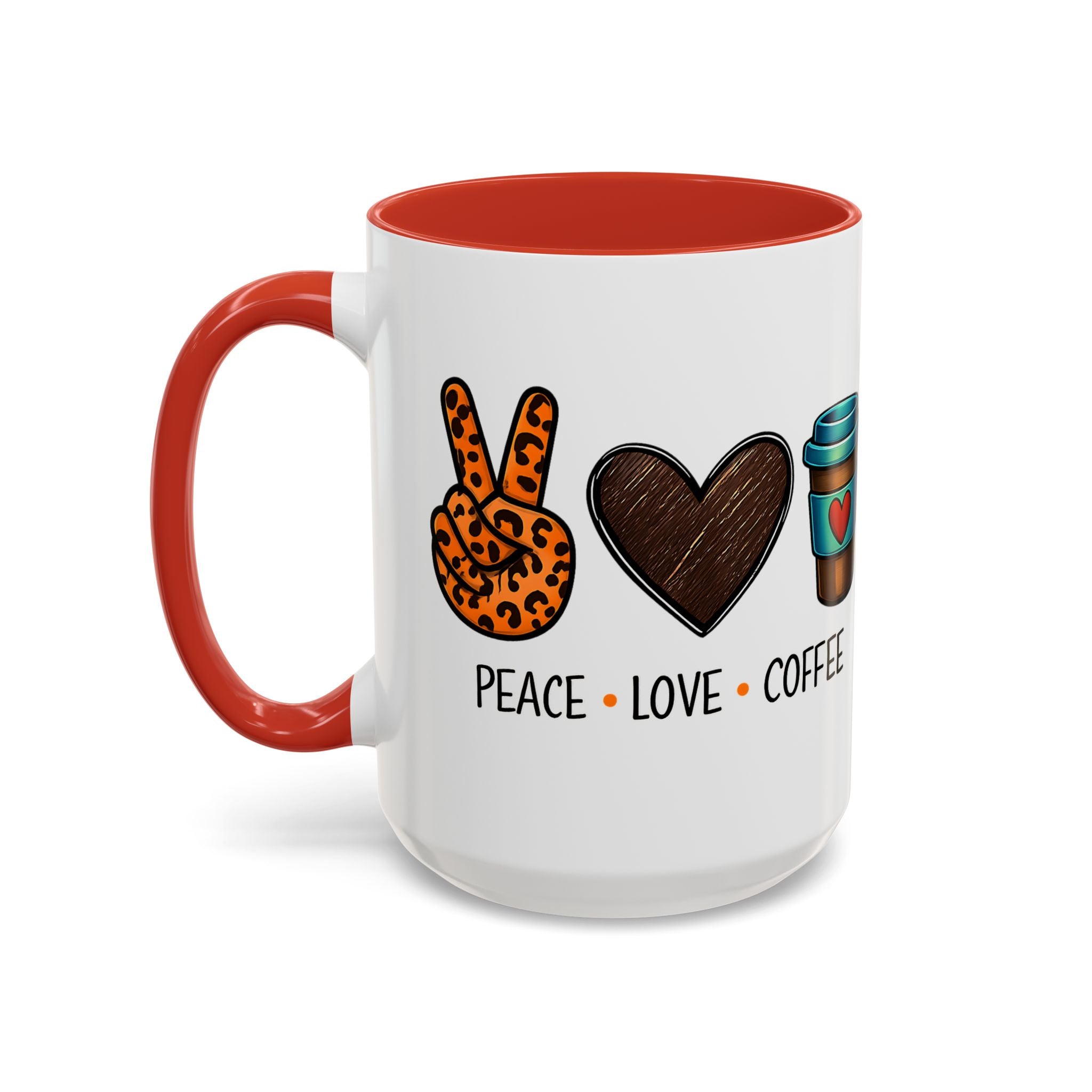 Peace • Love • Coffee Accent Mug — Leopard Peace Sign Coffee Lover Gift