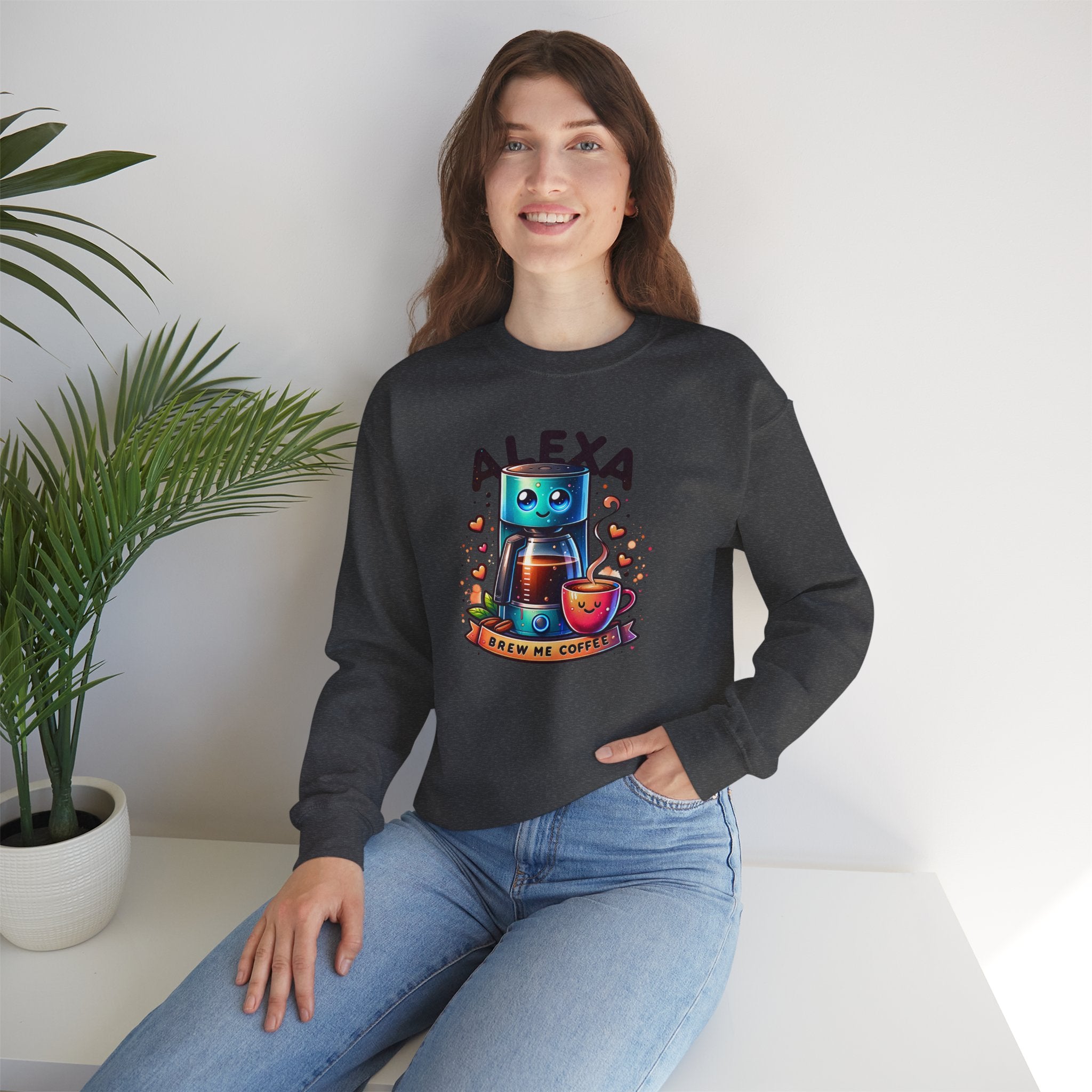 Alexa Coffee Robot Sweatshirt — 'Alexa Brew Me Coffee' Cozy Crewneck